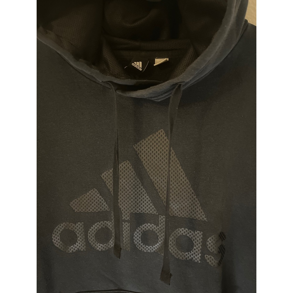Adidas Mens Black Hoodie Sweatshirt Pullover Logo No Size Tag Pit to Pit 25in - Picture 2 of 3